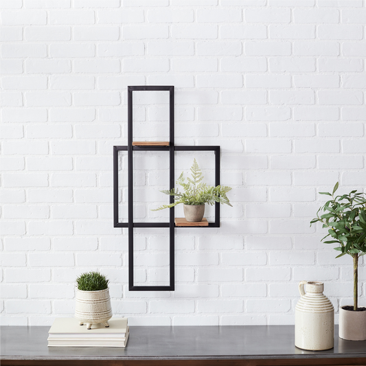 Iron Metal Wall Hanging with Wood Shelves 33.5"H -Ship Only
