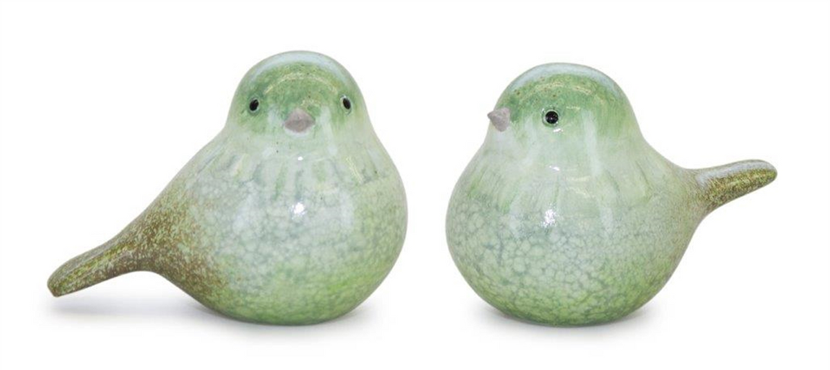 Green Terra Cotta Bird Figurine (Set of 4) -Ship Only