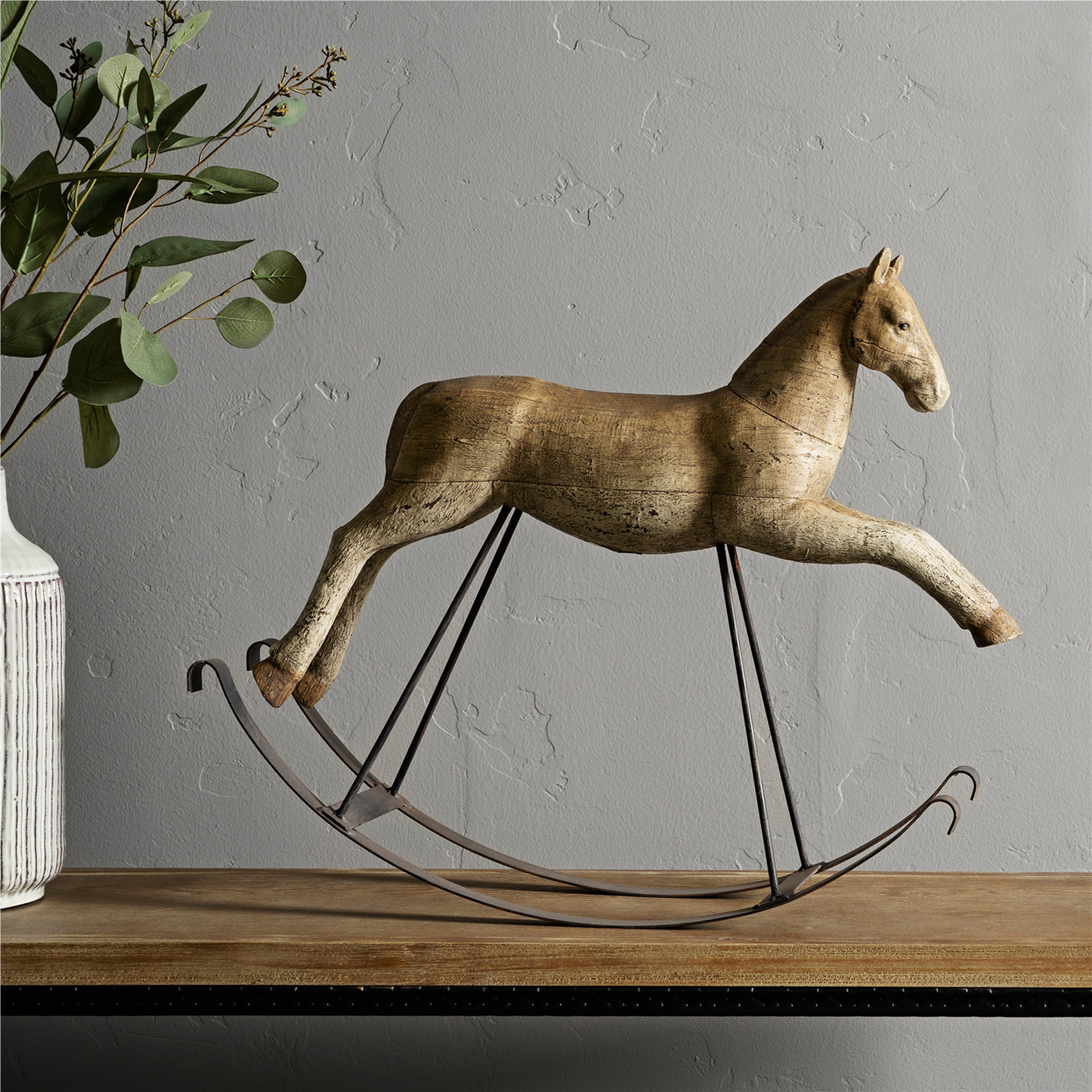 Rustic Rocking Horse Decor with Metal Stand 22.25"L -Ship Only