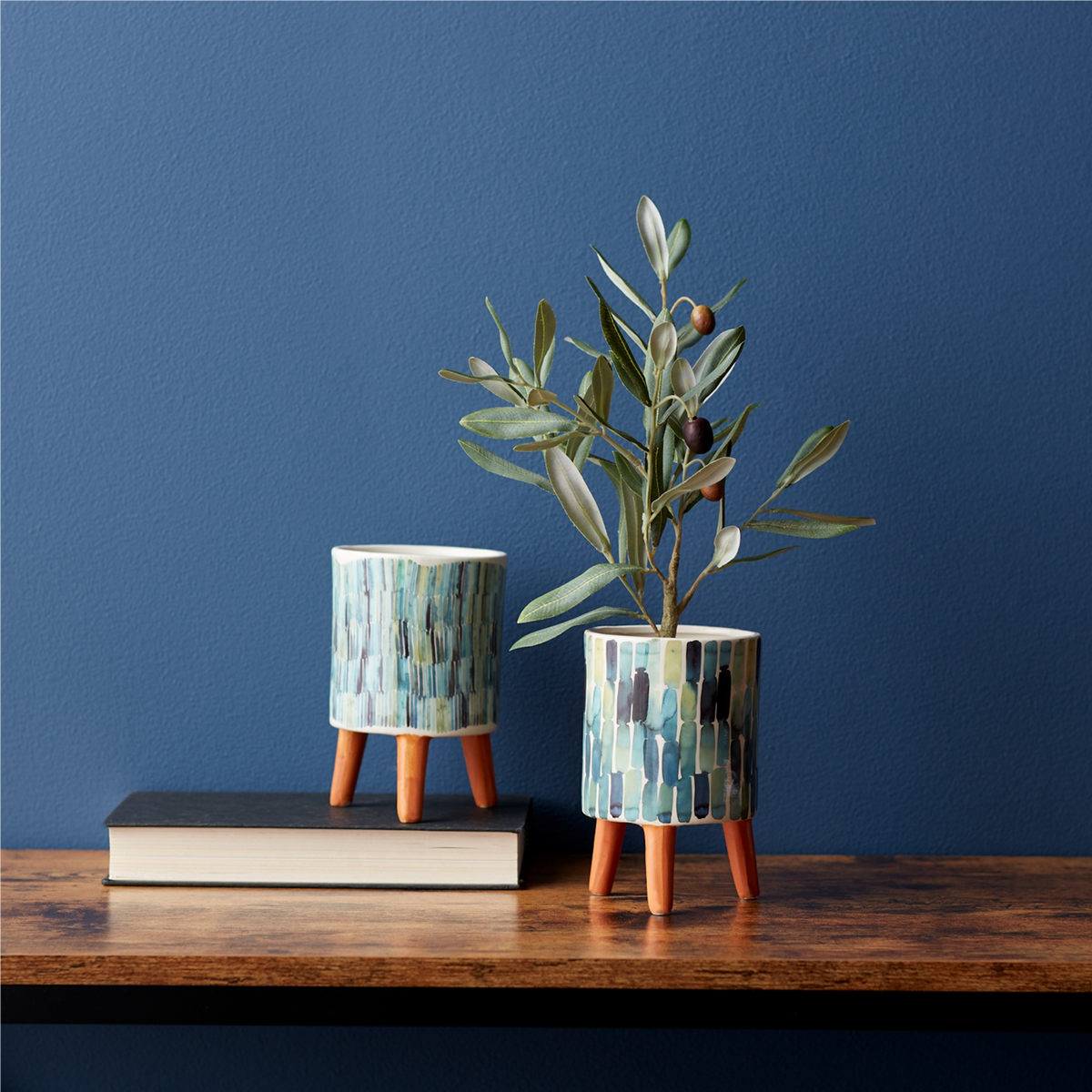 Watercolor Planter with Terra Cotta Legs (Set of 2) -Ship Only
