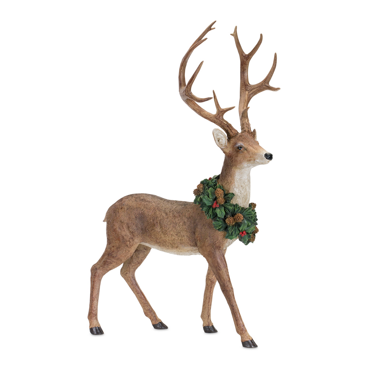 Holiday Standing Deer Figurine with Wreath Accent (Set of 2) -Ship Only