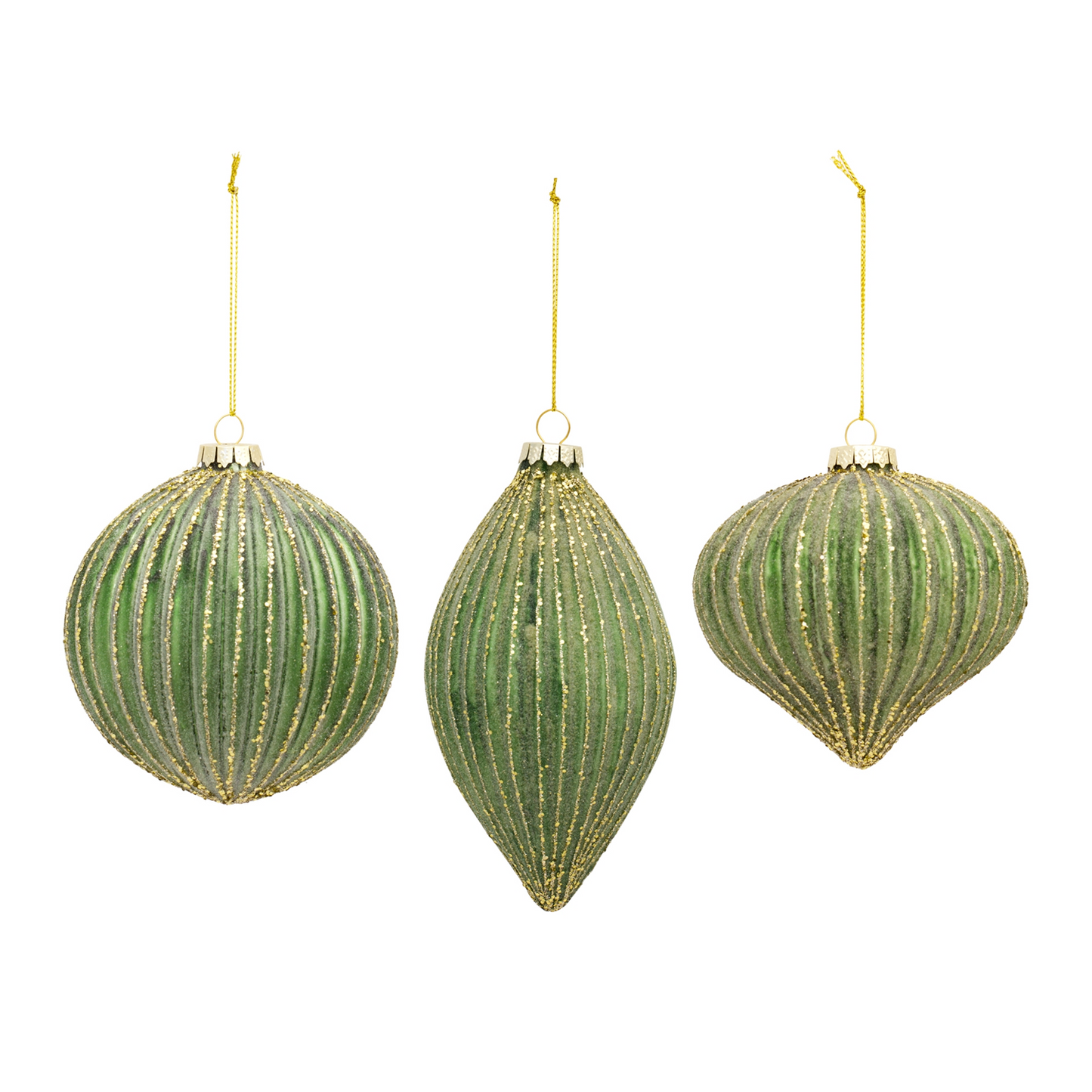 Ribbed Glass Ornament with Gold Accent (Set of 6) -Ship Only
