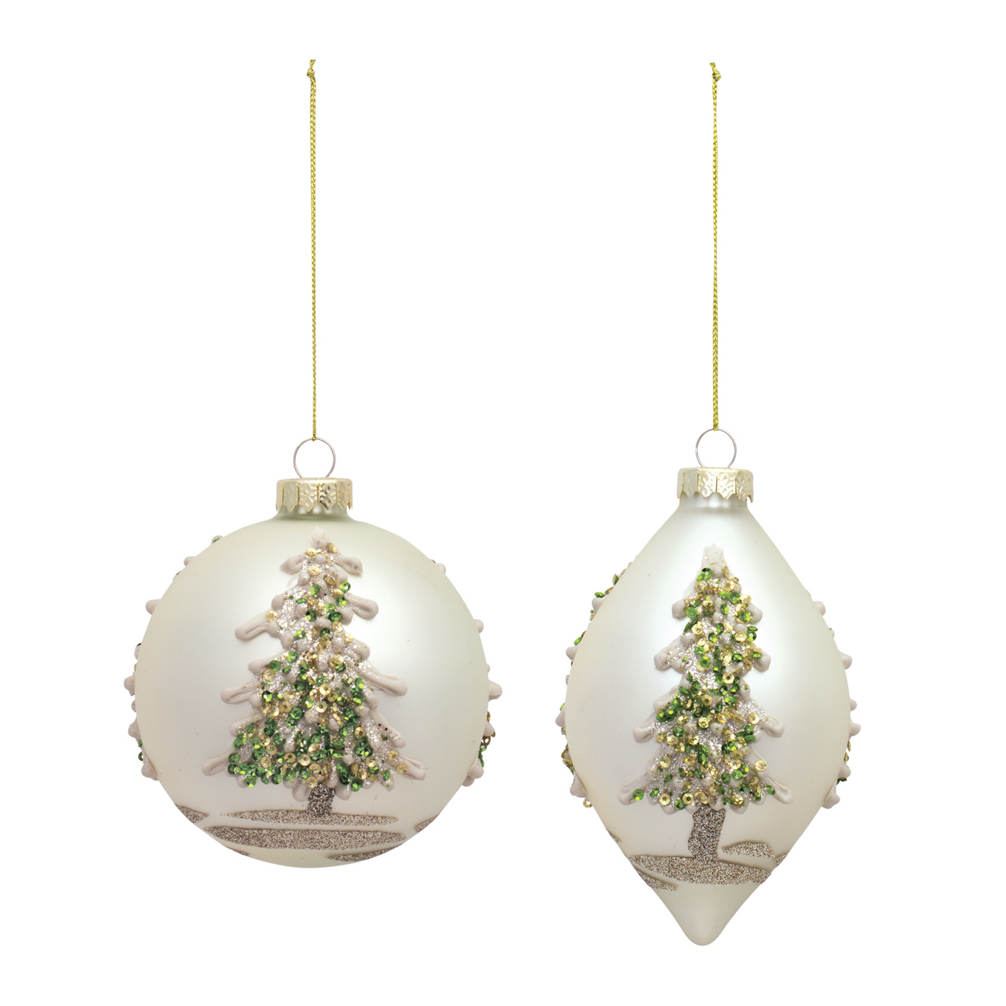 Painted Snowy Pine Tree Ball Ornament (Set of 6) -Ship Only
