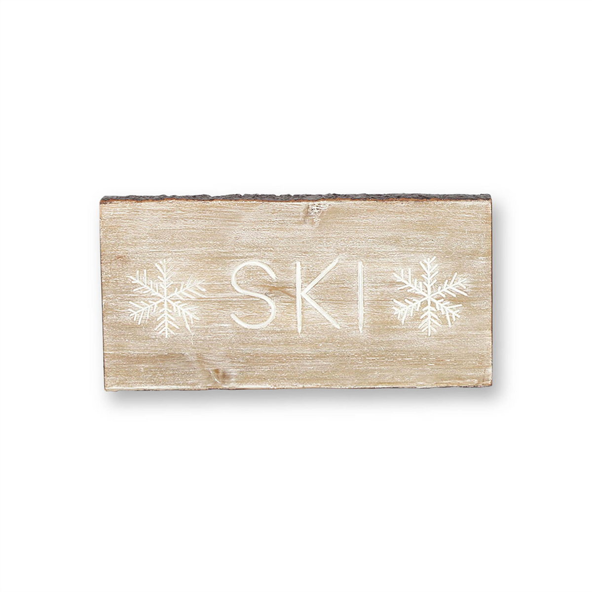 Wood Ski and Snow Sentiment Block with White Washed Design (Set of 2) -Ship Only