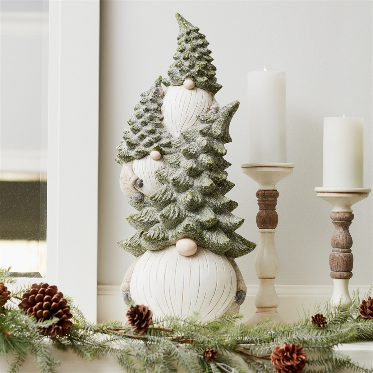 Stone Holiday Gnome Stack with Pine Tree Hat 23.25"H -Ship Only