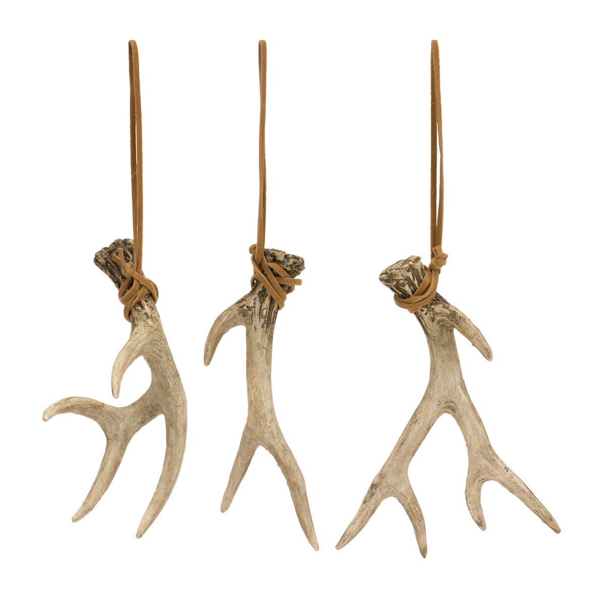 Rustic Deer Antler Hanging Ornament with Rope Tie (Set of 12) -Ship Only
