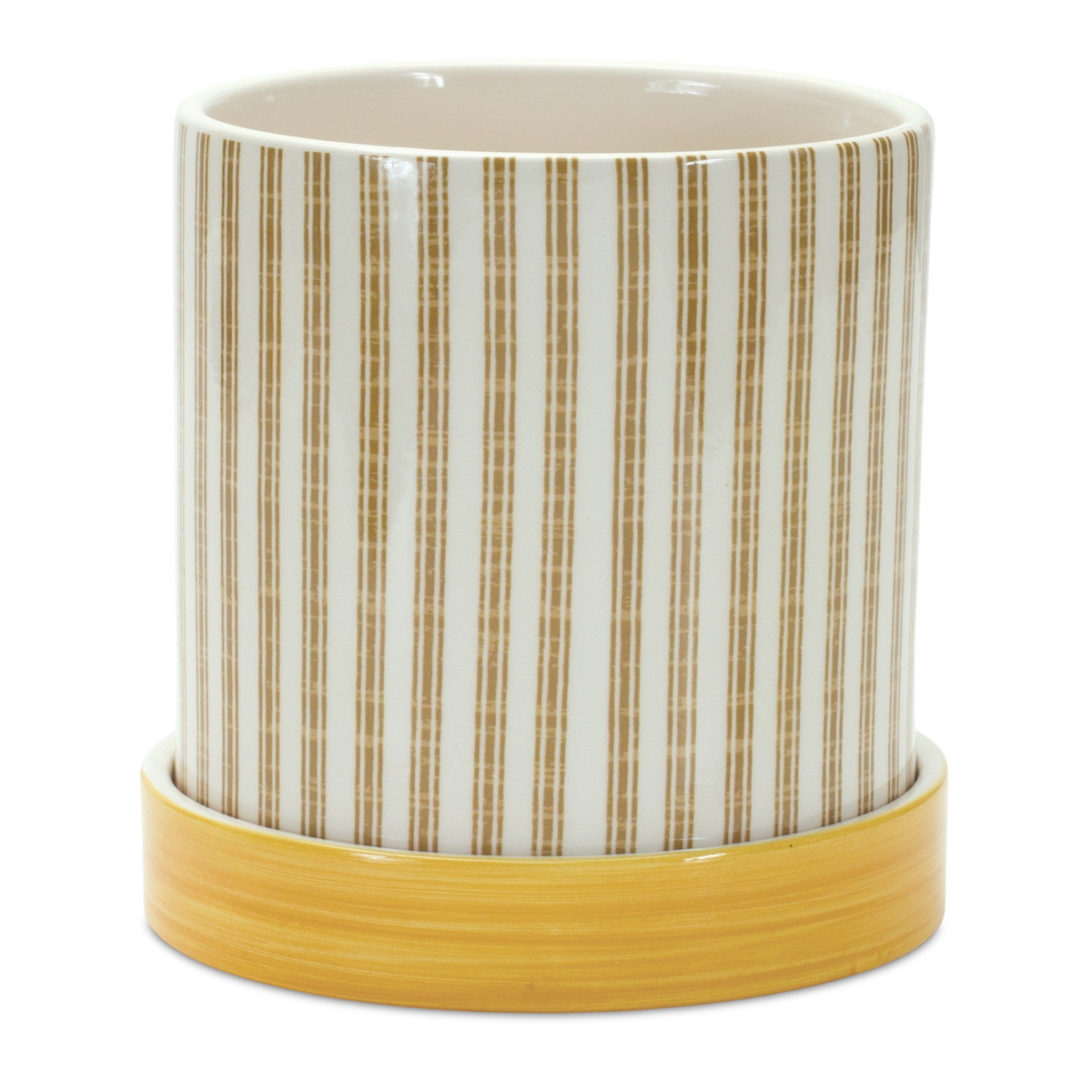 Stone Bumble Bee Striped Planter with Plate (Set of 2) -Ship Only