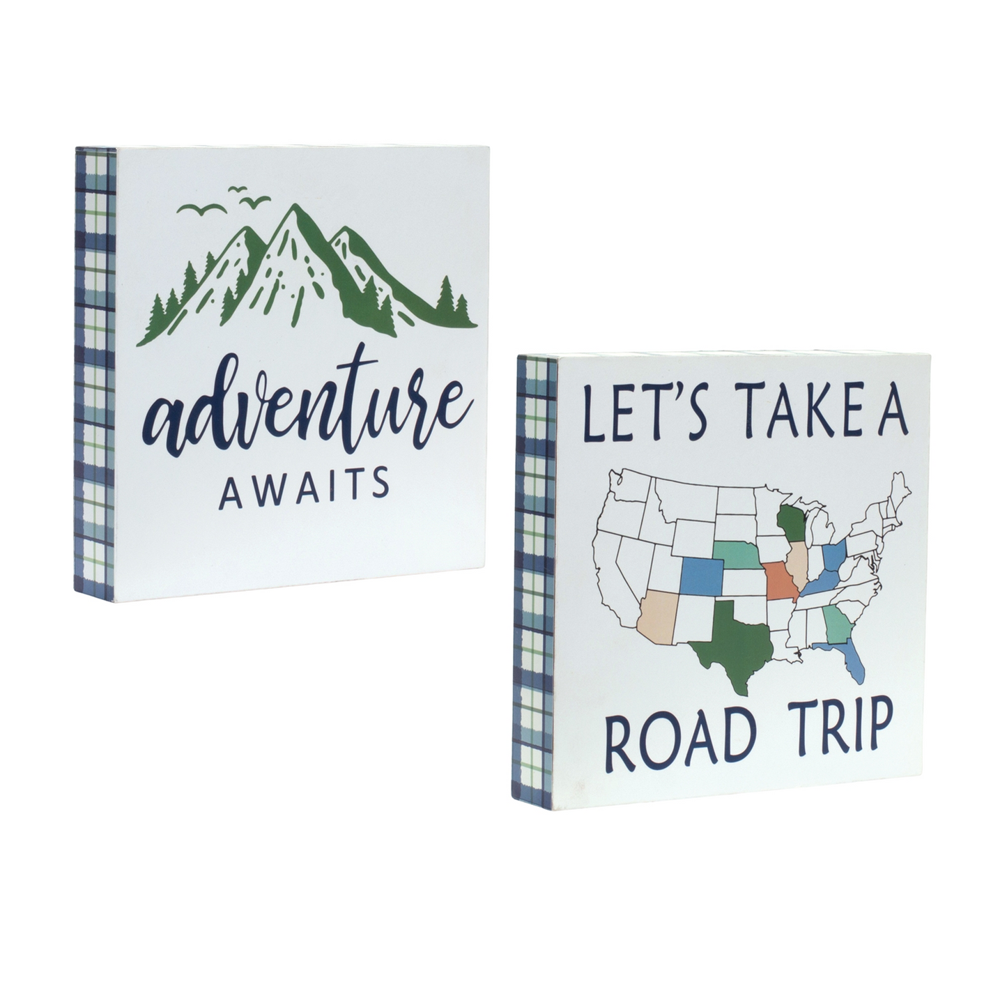 Wood Adventure Block Sentiment Sign (Set of 4) -Ship Only
