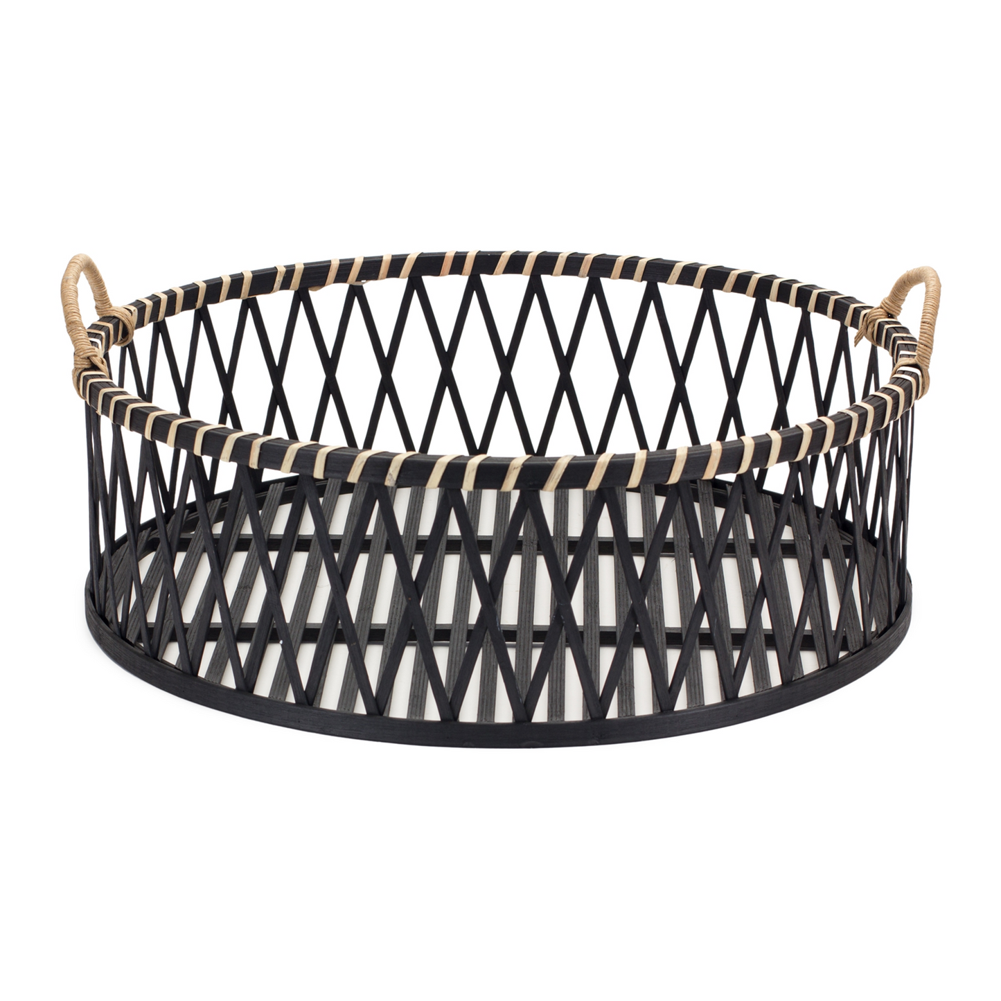 Round Woven Bamboo Trays with Rattan Handle Accent (Set of 2) -Ship Only
