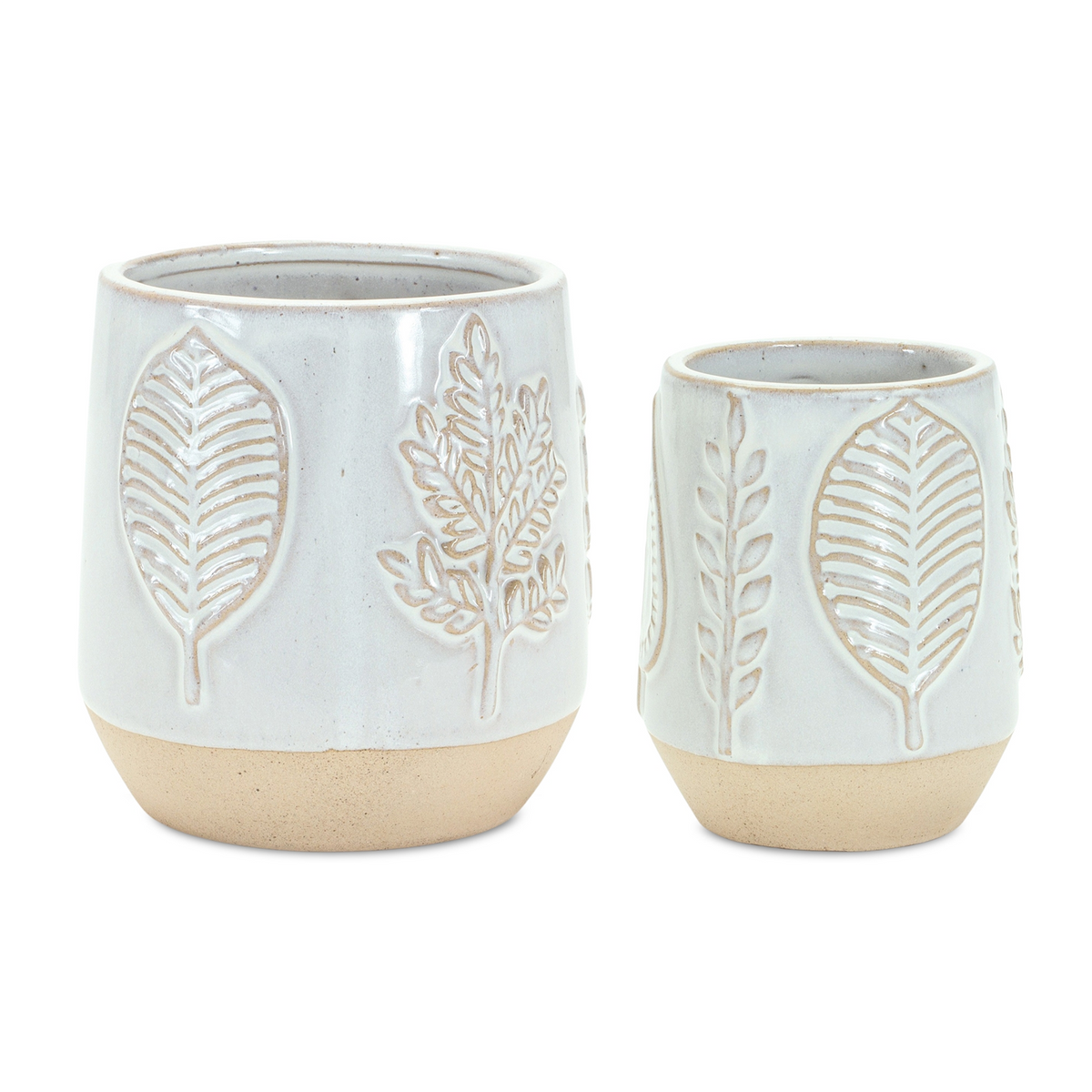 Two Tone Porcelain Planter with Leaf Design (Set of 2) -Ship Only