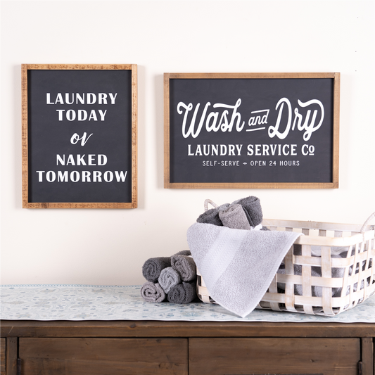 Wash and Dry Laundry Sign 18.25"L x 12"H MDF/Wood -Ship Only