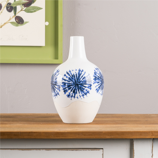 Two-Tone Tie Dye Design Ceramic Vase 11"H -Ship Only