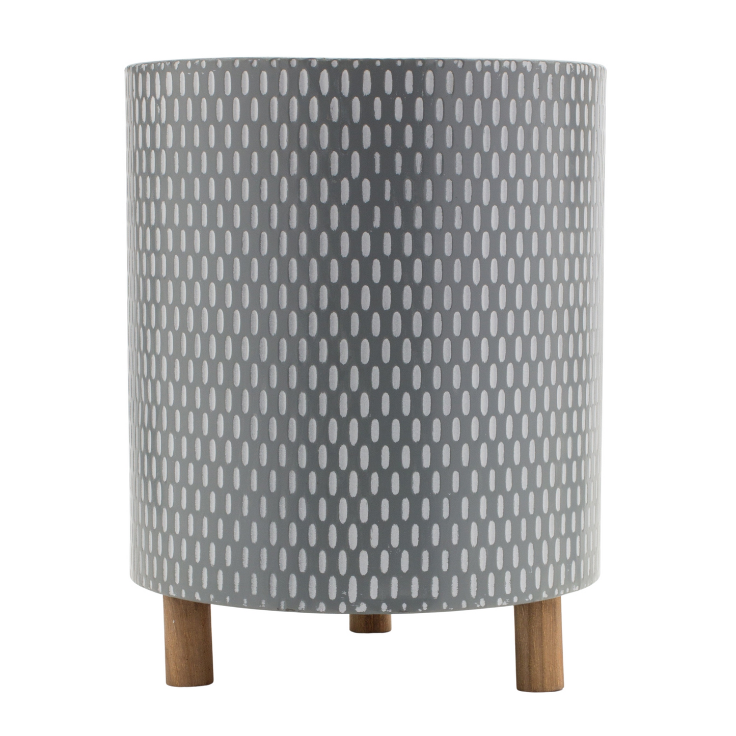 Iron Metal Planter with Geometric Design and Wood Legs (Set of 3) -Ship Only