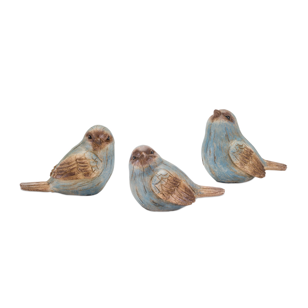 Rustic Blue Bird Figurine with Wood Grain Design (Set of 6) -Ship Only