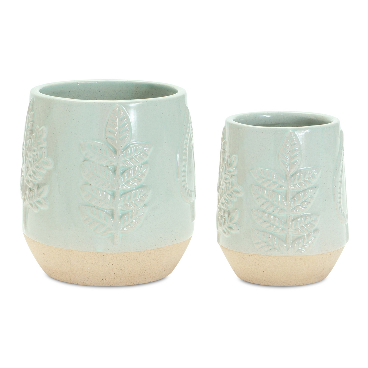 Two-Tone Porcealin Planter with Leaf Design (Set of 2) -Ship Only