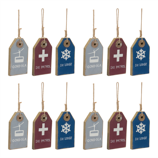 Wood Ski Tag Ornament (Set of 12) -Ship Only