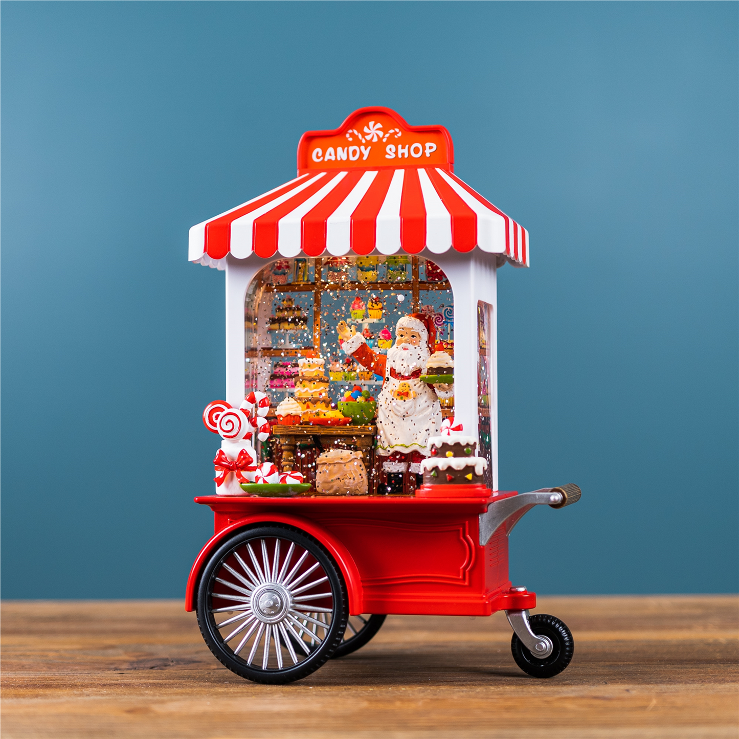 LED Snow Globe Santa's Candy Stand 10.75"H -Ship Only