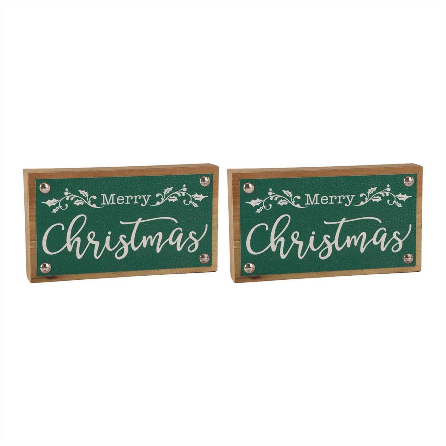 Merry Christmas Sign with Faux Leather Accent (Set of 2) -Ship Only