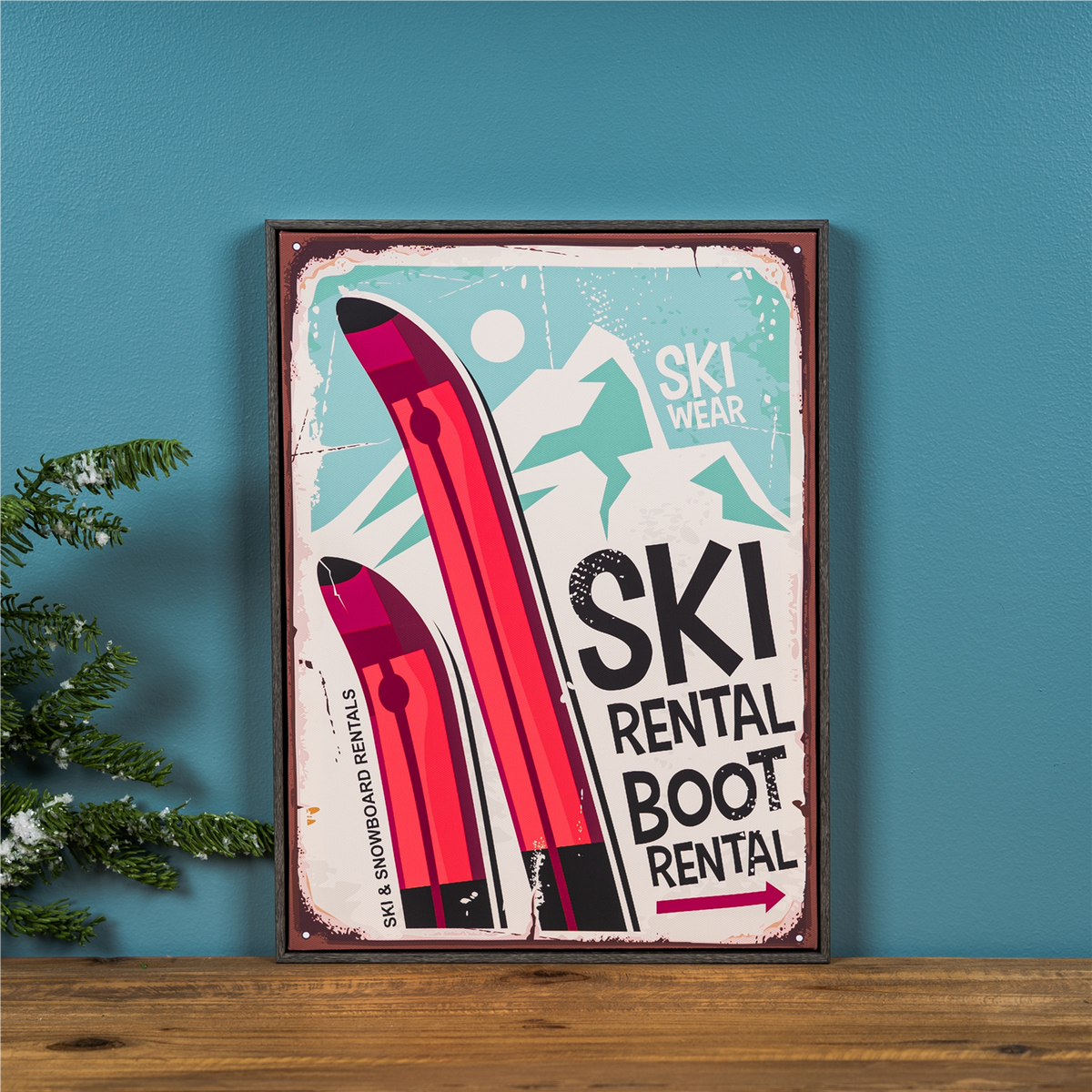Framed Ski Lodge Wall Sign 15.5"H -Ship Only