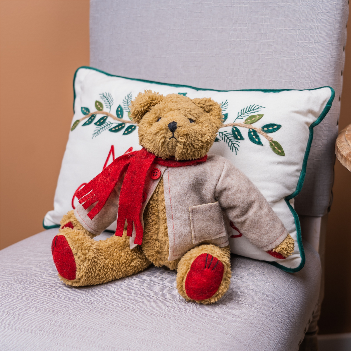 Teddy Bear w/Coat 14”H Polyester -Ship Only