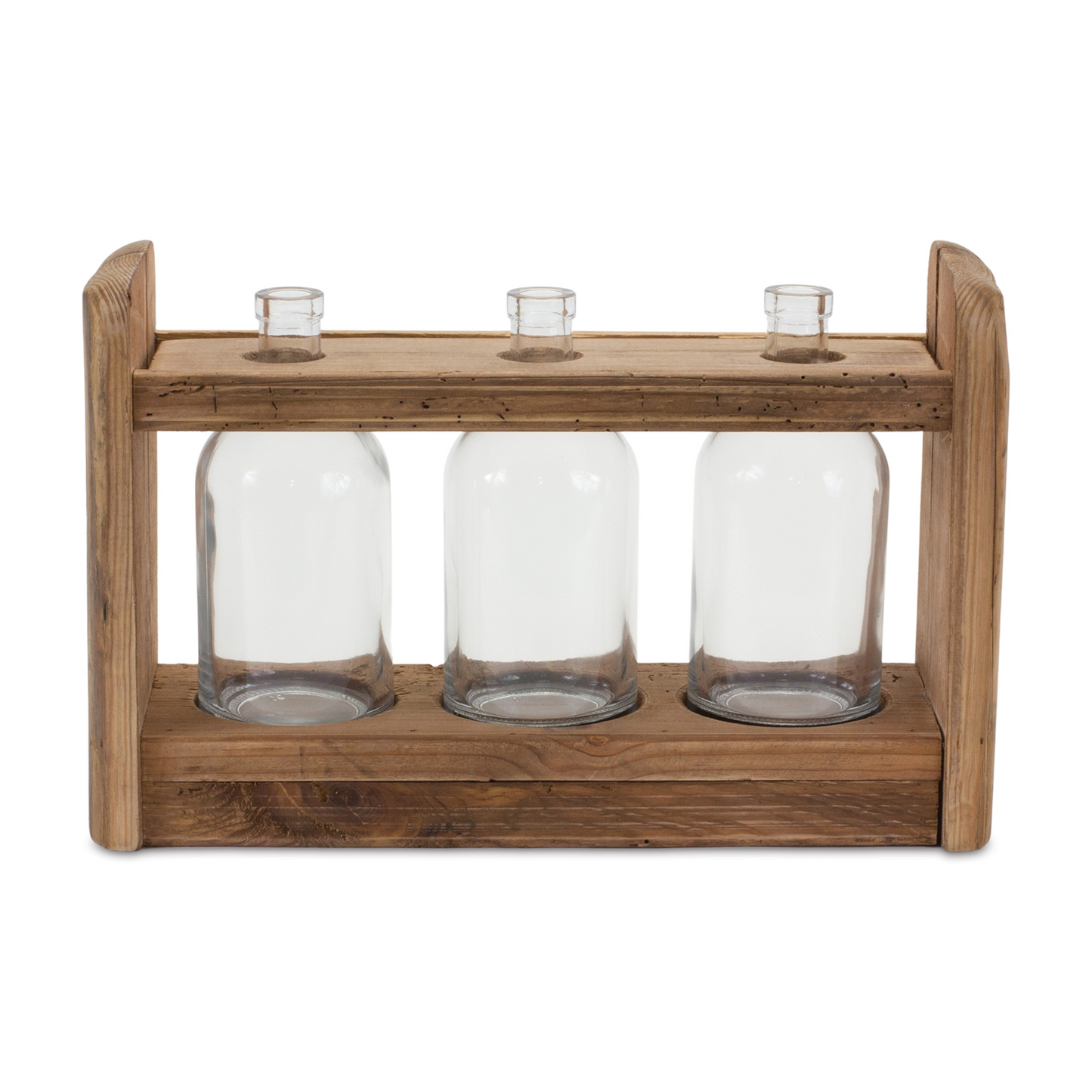 Bottle Vases in Wood Stand 15"L -Ship Only