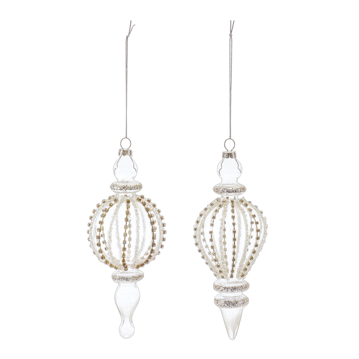Jeweled Glass Finial Drop Ornament (Set of 6) -Ship Only