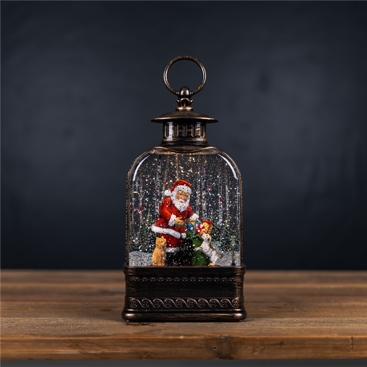 LED Snow Globe Lantern with Santa and Dog 11.25"H -Ship Only