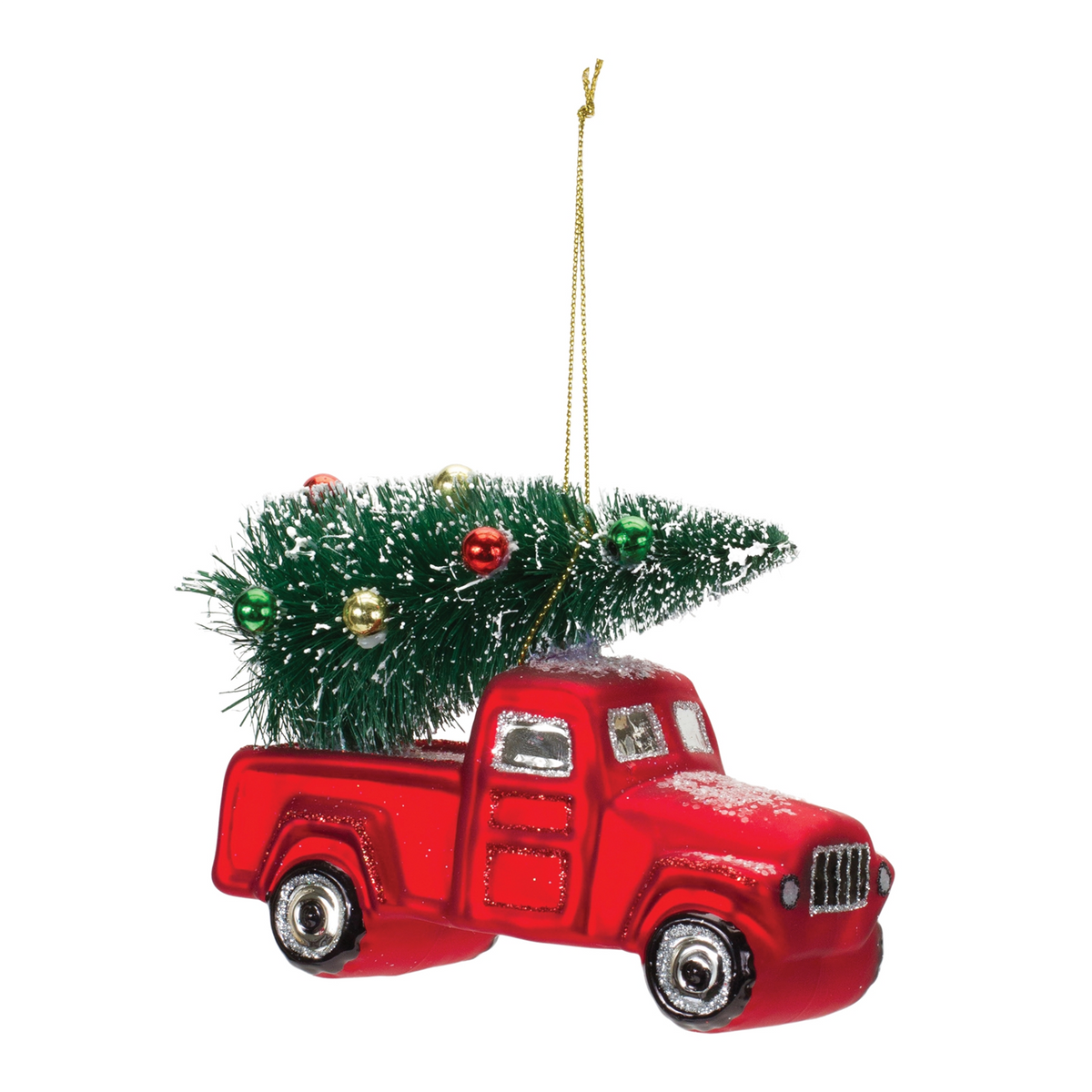 Truck w/Tree Ornament (Set of 6) 4.25"L x 3.5"H Glass -Ship Only