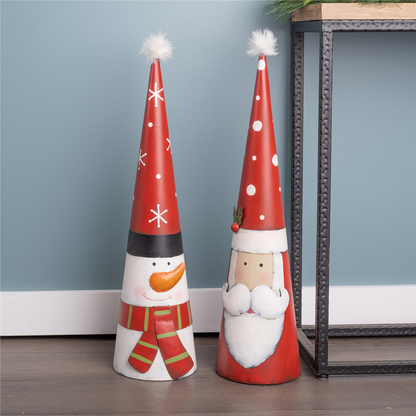 Metal Santa and Snowman Cone (Set of 2) -Ship Only