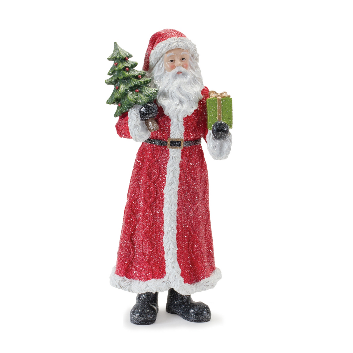 Glitter Santa Figurine with Pine Accent (Set of 3) -Ship Only