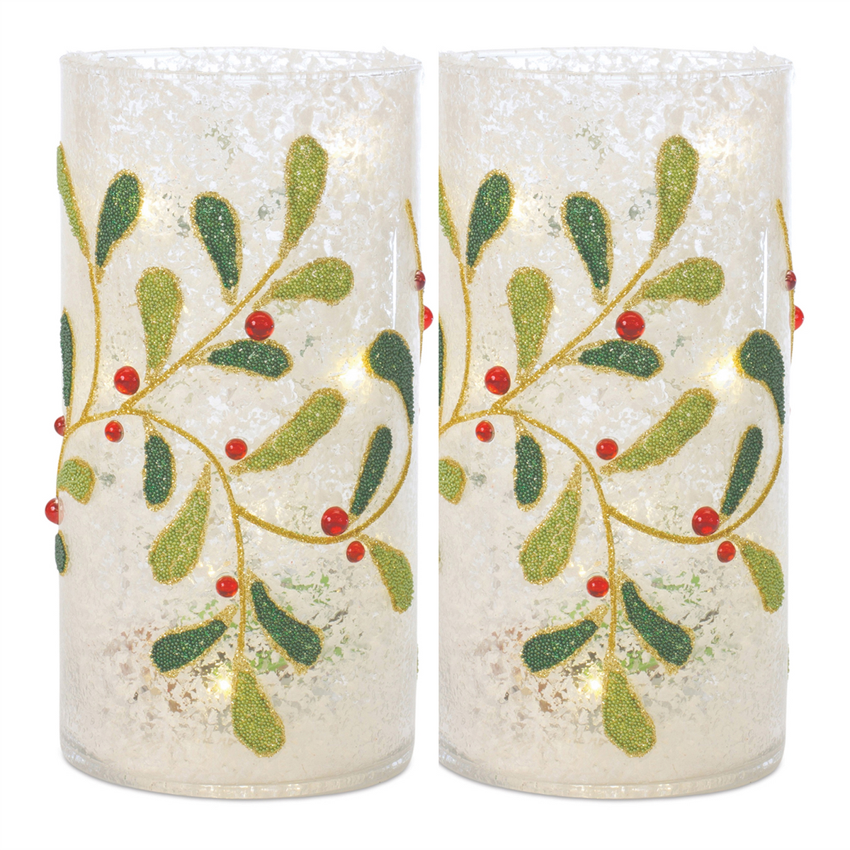 Beaded Glass Mistletoe Candle Holder (Set of 2) -Ship Only