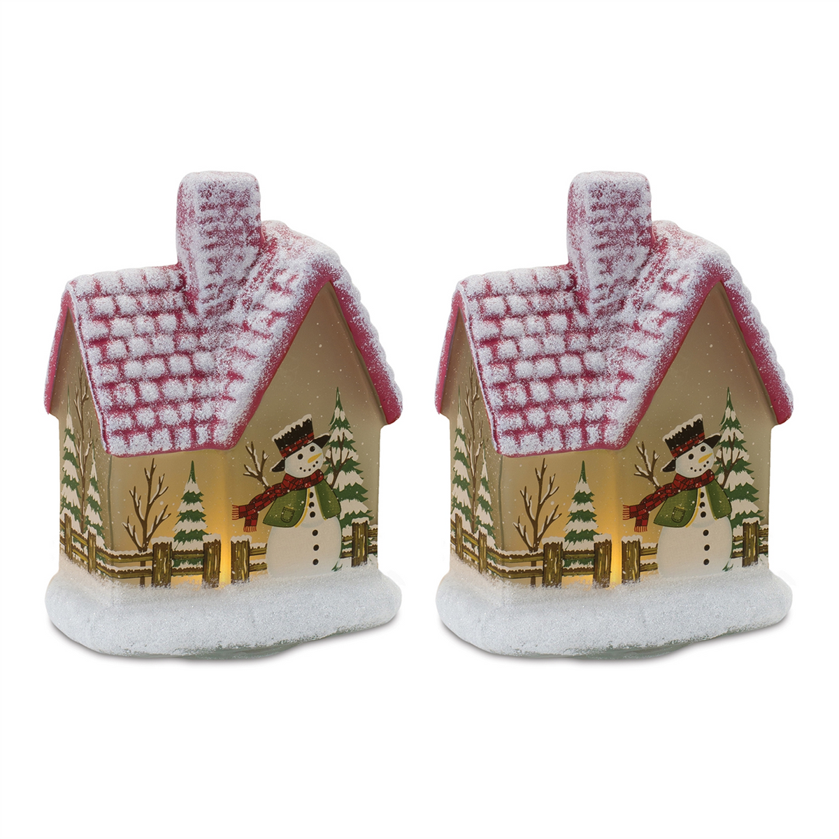 LED Lighted House with Snowman (Set of 2) -Ship Only