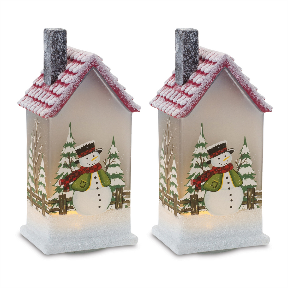 LED Lighted House with Snowman (Set of 2) -Ship Only