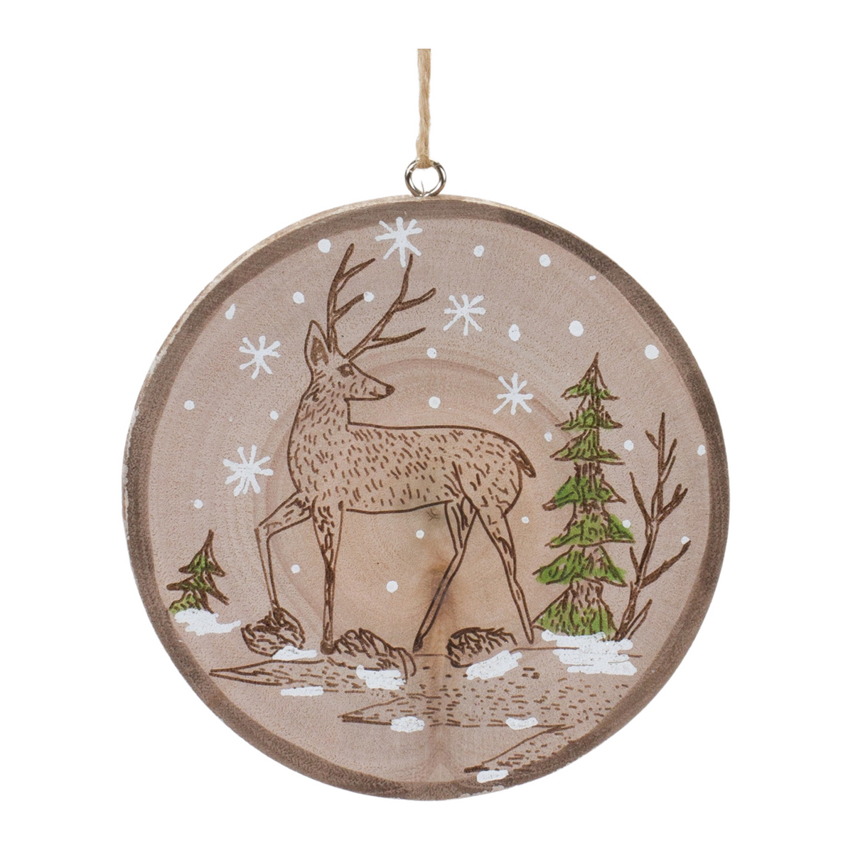 Deer Disc Ornament (Set of 12) 4”H Wood -Ship Only