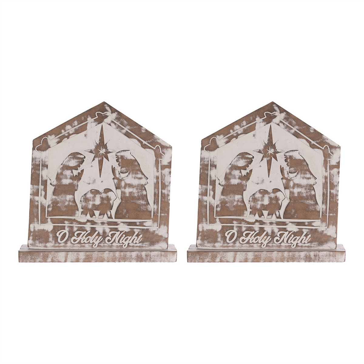 White Washed Nativity Sign (Set of 2) -Ship Only