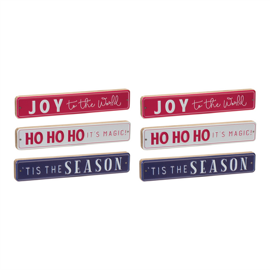Christmas Sign (Set of 6) 12"L x 2"H MDF/Iron -Ship Only