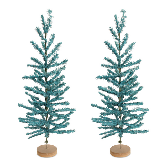 Turquoise Pine Tree with Wood Base (Set of 2) -Ship Only