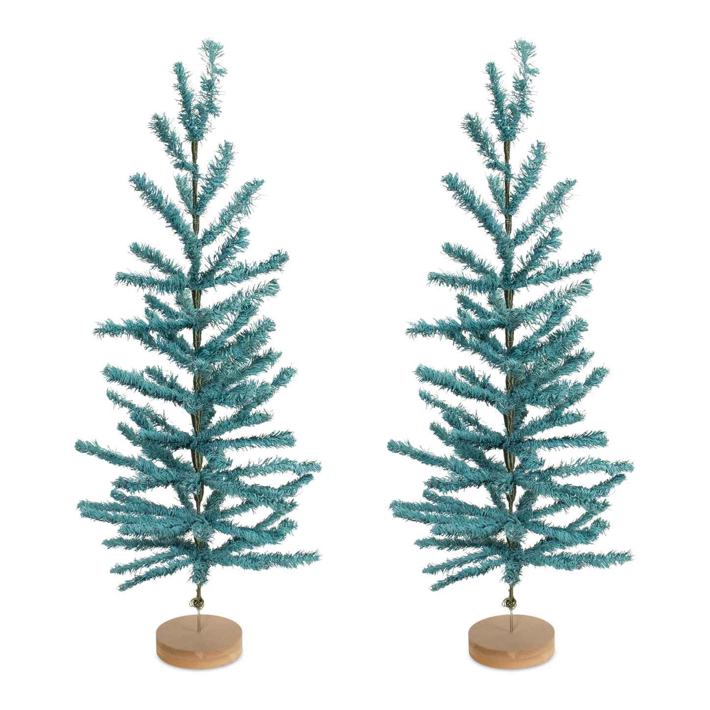 Turquoise Pine Tree with Wood Base (Set of 2) -Ship Only
