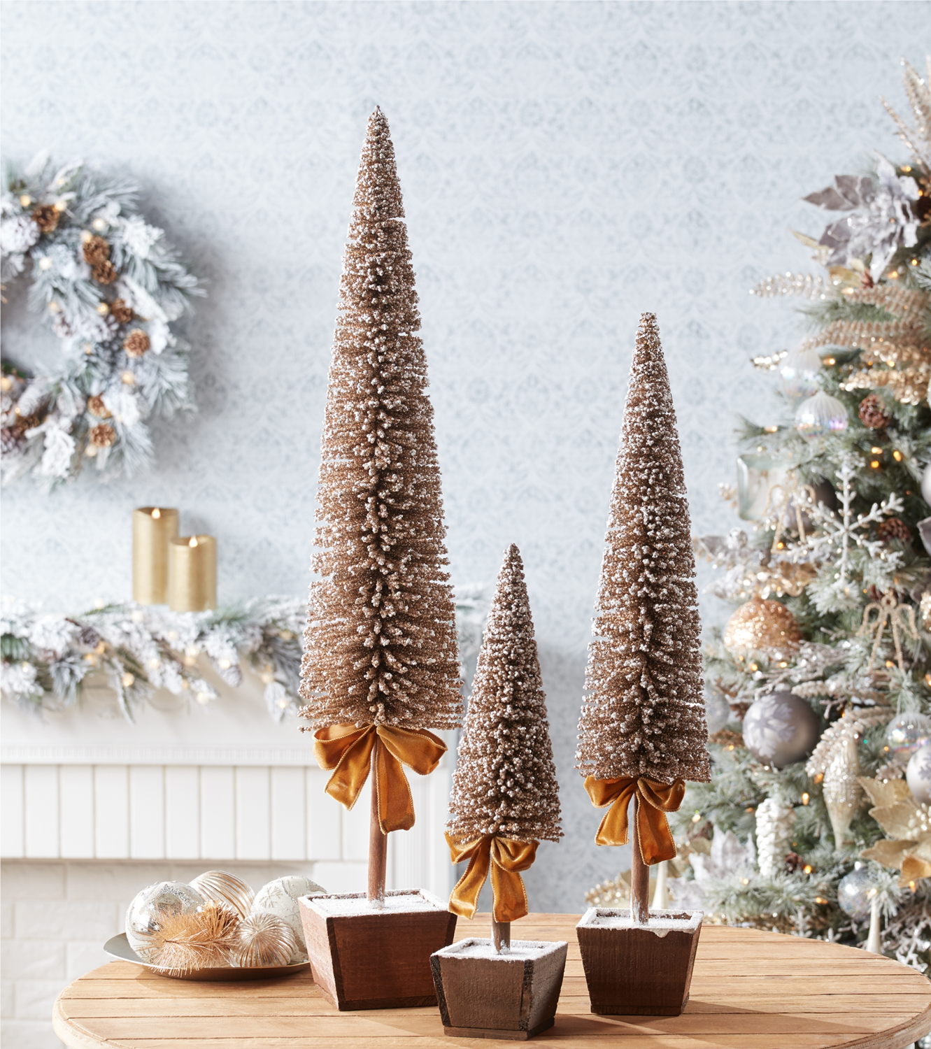 Potted Bottle Brush Pine Tree (Set of 3) -Ship Only