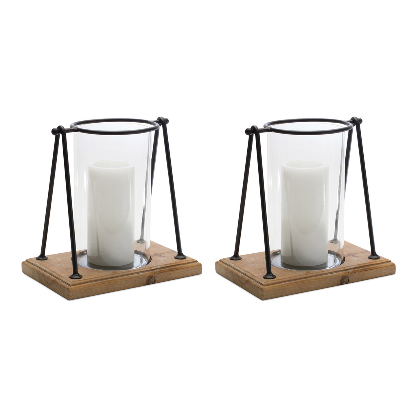 Modern Framed Candle Holder with Wood Base (Set of 2) -Ship Only