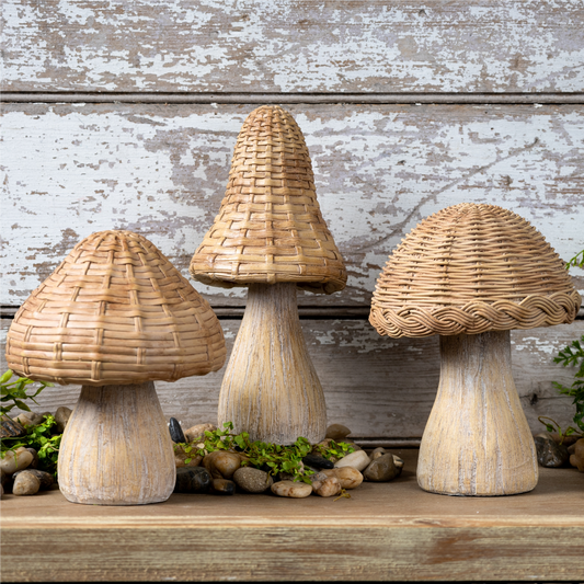 Wicker Mushroom Decor (Set of 3) -Ship Only