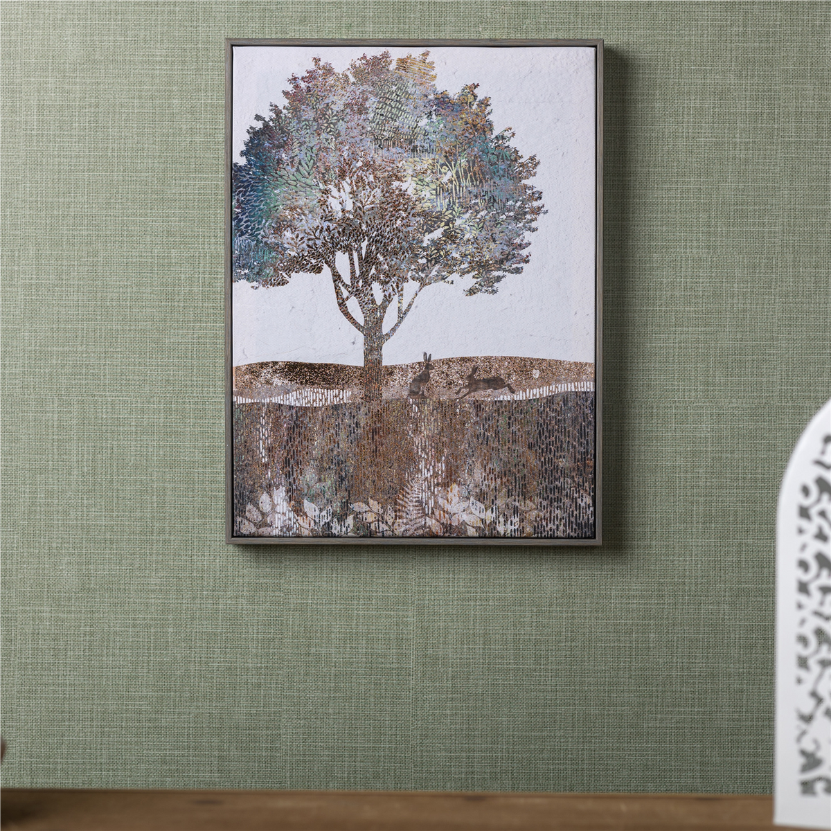 Framed Tree and Rabbit Print 15.5"H -Ship Only