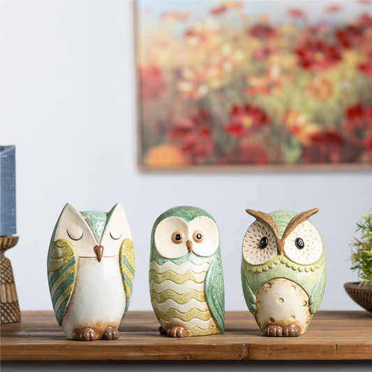 Terra Cotta Owl Figurine (Set of 3) -Ship Only