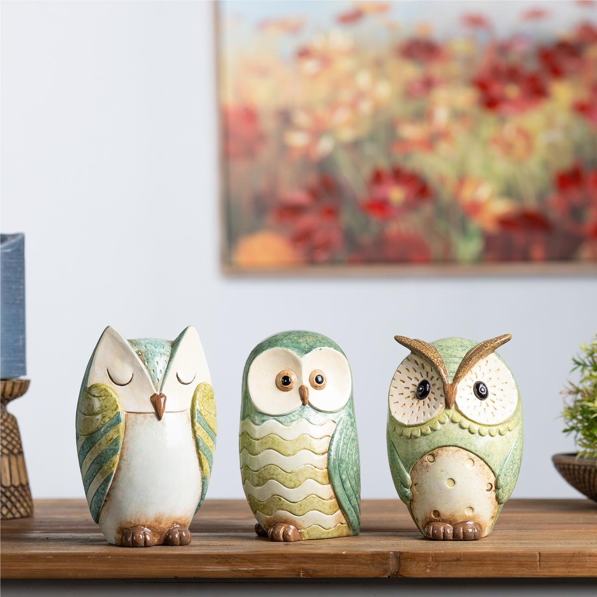 Terra Cotta Owl Figurine (Set of 3) -Ship Only