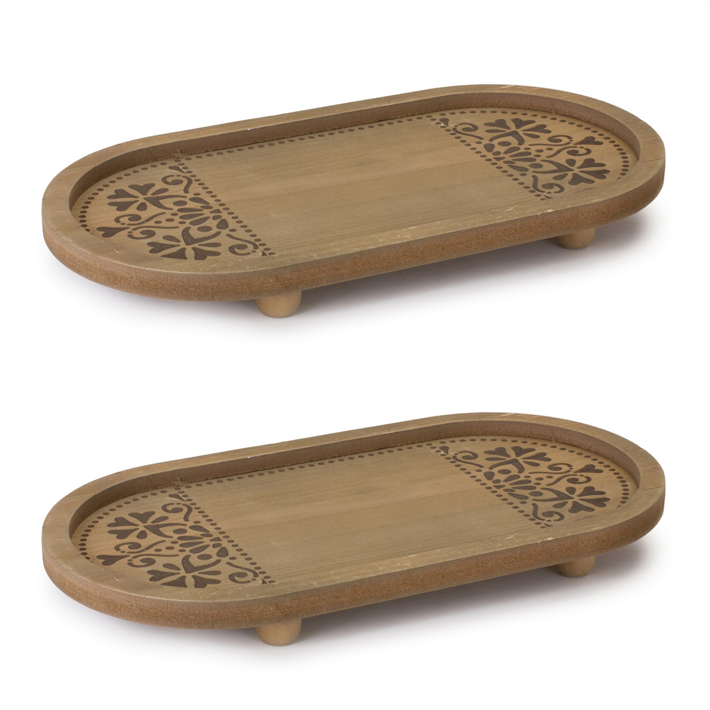 Ornate Wood Tray (Set of 2) -Ship Only
