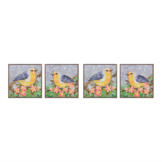 Bird Block (Set of 4) 10”SQ Wood/Canvas