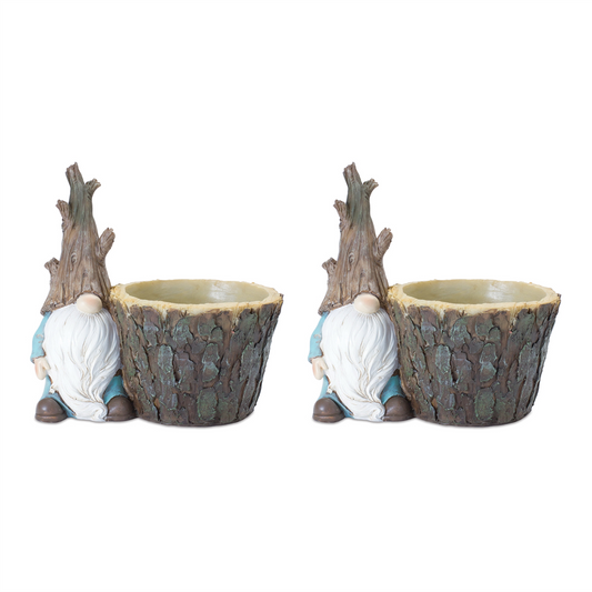 Tree Trunk Gnome Planter (Set of 2) -Ship Only