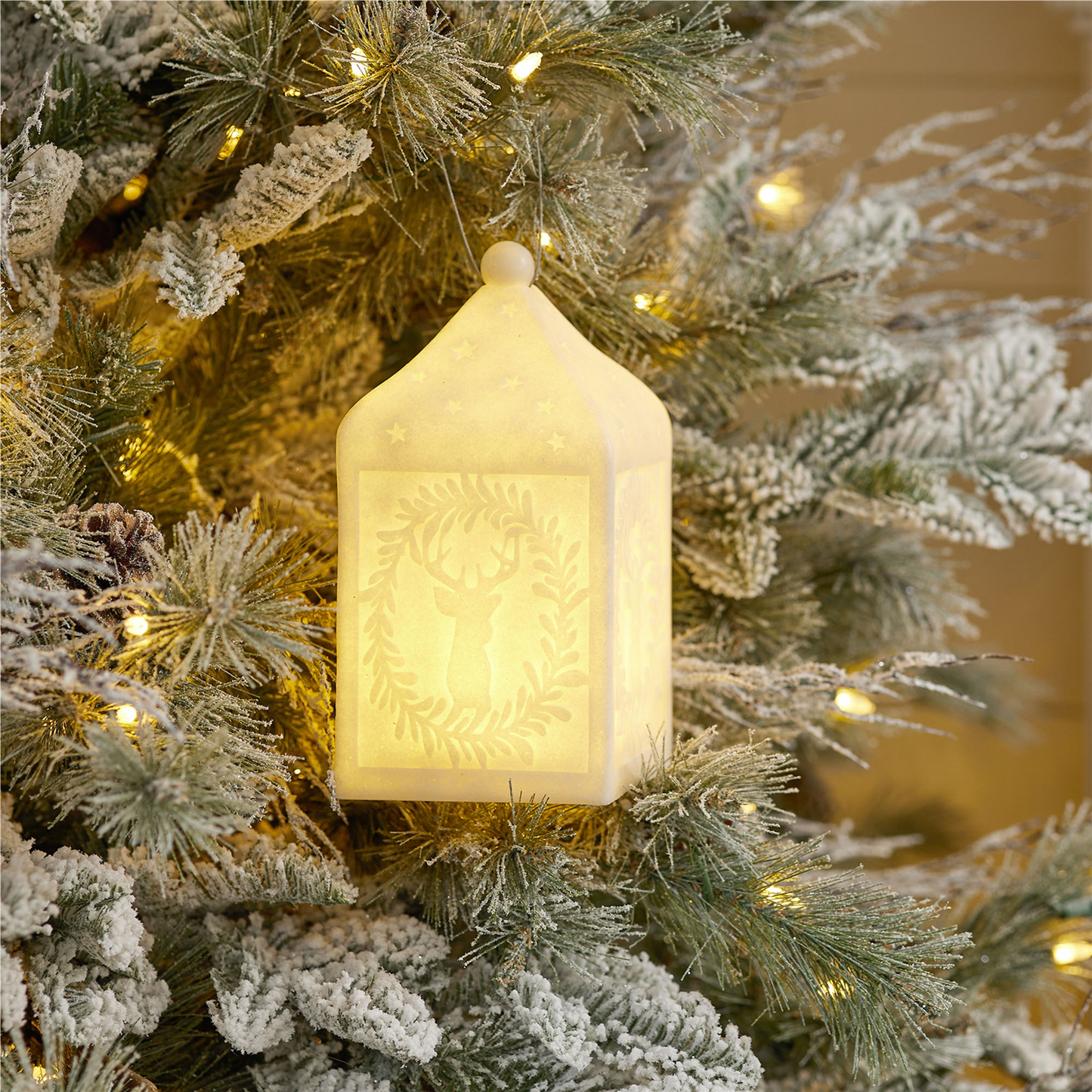 Holiday Deer Pendant Lantern 9"H -Ship Only