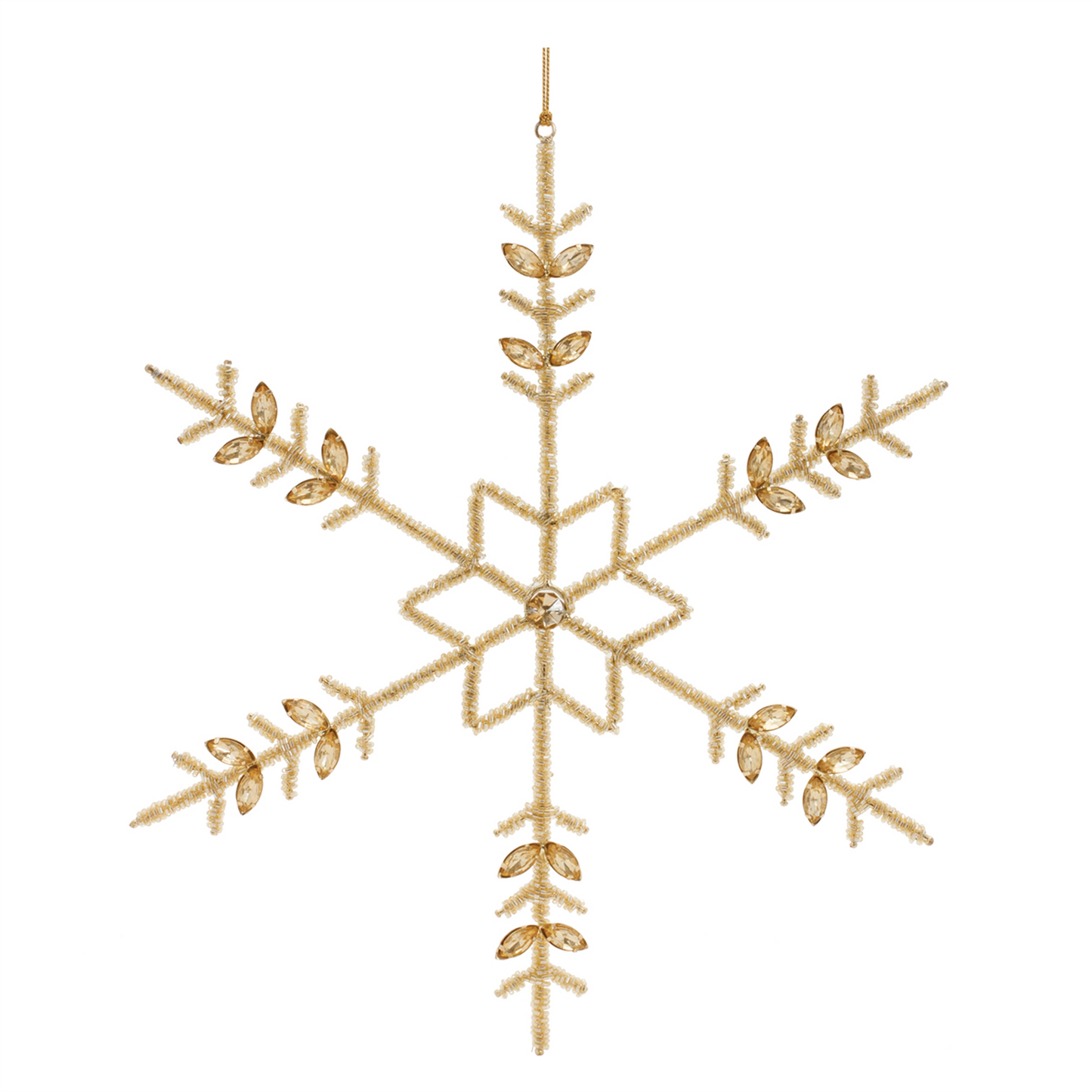 Gold Beaded Metal Snowflake Ornament (Set of 6) -Ship Only