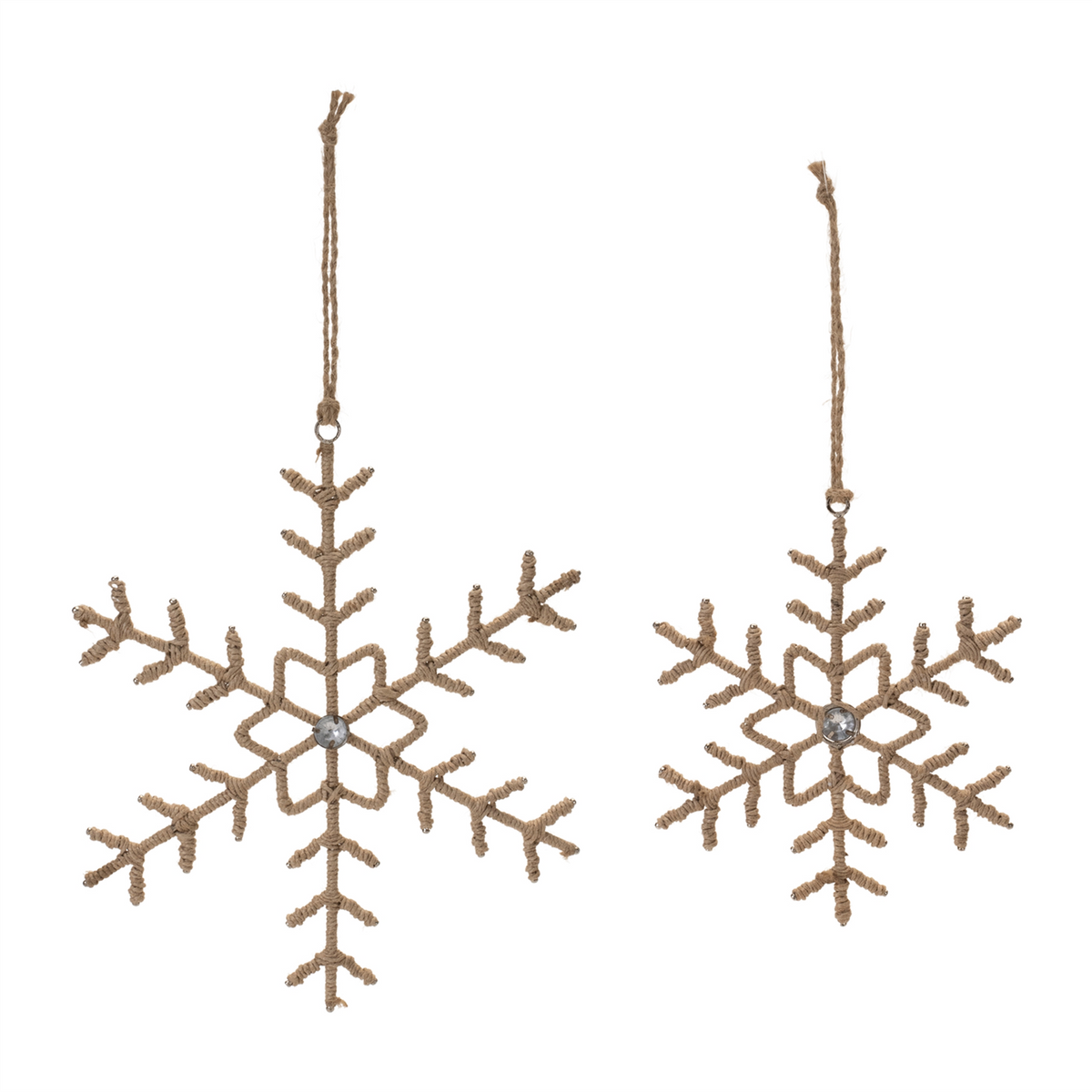 Jute Wrapped Metal Snowflake Oranment (Set of 12) -Ship Only